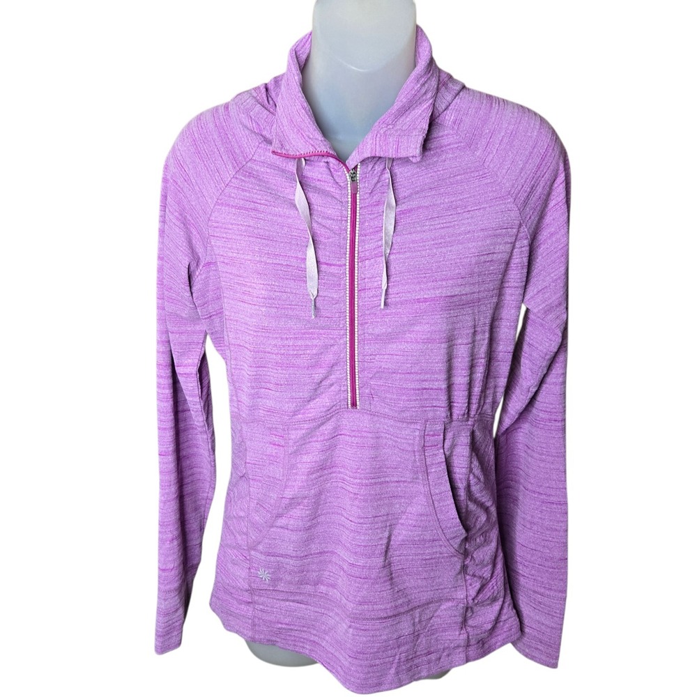 Athleta Womens Athleisure Heavenly Hail Hoodie Size Small Purple Ruched 1/2 Zip
